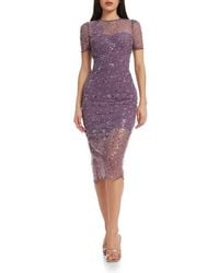 Dress the Population - Lia Sequin Illusion Mesh Overlay Midi Cocktail Dress - Lyst
