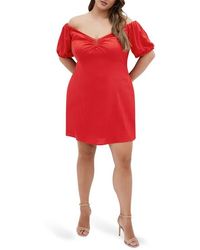 City Chic - Macey Off The Shoulder Puff Sleeve Stretch Cotton Minidress - Lyst
