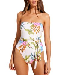 Vitamin A - Vitamin A Marilyn Floral Belted Bandeau One-piece Swimsuit - Lyst