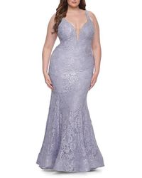 La Femme - Mermaid Lace Plus Size Prom Dress With Deep V - Lyst