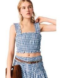 Maje - Smocked Rhinestone Cotton Top - Lyst