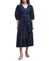 Barbour - Annie Puff Sleeve Linen & Cotton Midi Dress - Lyst
