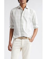 Eleventy - Check Cotton & Linen Button-up Shirt - Lyst