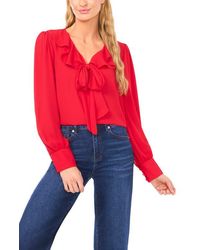 Cece - Ruffle Tie Neck Long Sleeve Georgette Top - Lyst