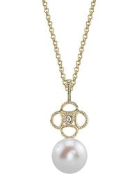 The Pearl Source - 14K Freshwater Pearl & Diamond Lacy Pendant - Lyst