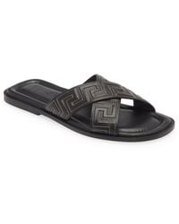 Versace - La Greca Leather Slide Sandal - Lyst