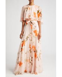 Erdem - Floral Print Cape Sleeve Silk Chiffon Gown - Lyst