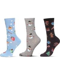 Memoi - Christmas Assorted 3-Pack Crew Socks - Lyst