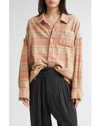 R13 - Shredded Seam Drop Neck Plaid Flannel Button-Up Shirt - Lyst