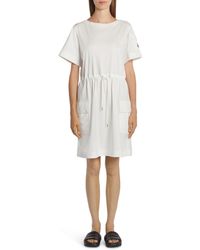 Moncler - Drawstring Waist Cotton Jersey Dress - Lyst