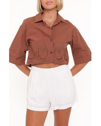 Petal & Pup - Williams Eyelet Scalloped Hem Crop Button-Up Shirt - Lyst