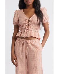 Wayf - X Styled By Coco! Nina Gingham Seersucker Tie Front Top - Lyst