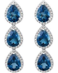 Effy - 14K Three Stone London Topaz & Diamond Drop Earrings - Lyst
