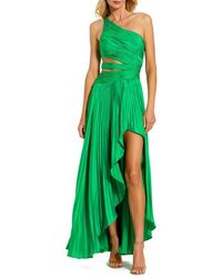 Mac Duggal - One Shoulder Pleated Charmeuse Gown With Slit - Lyst