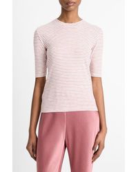 Vince - Striped Cotton-Blend Elbow-Sleeve T-Shirt - Lyst