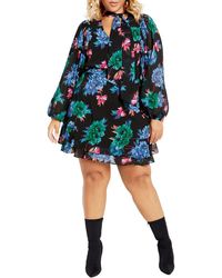 City Chic - Blakely Floral Print Long Sleeve Minidress - Lyst