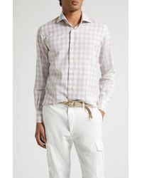 Eleventy - Dandy Collar Check Cotton & Linen Button-Up Shirt - Lyst