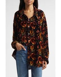 R13 - Oversize Floral Drop Neck Velvet Button-Up Shirt - Lyst