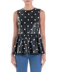 English Factory - Polka Dot Peplum Sleeveless Faux Leather Top - Lyst