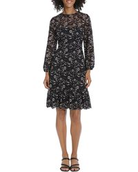 Maggy London - Floral Lace Long Sleeve Fit & Flare Dress - Lyst