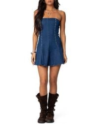 Edikted - Fara Studded Strapless Godet Denim Minidress - Lyst