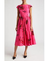 Erdem - Floral Print Pleated Cotton Faille A-line Midi Dress - Lyst