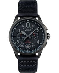 AVI-8 - Spitfire Lock Slate Dial Chronograph Leather Strap Watch, 42Mm - Lyst