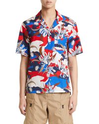 Moncler - Floral Camouflage Short Sleeve Cotton Poplin Camp Shirt - Lyst