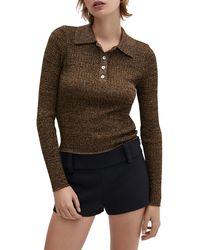 Mango - Metallic Ribbed Polo Sweater - Lyst
