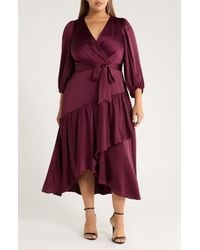 Anne Klein - Tie Waist Long Sleeve Satin High/Low Maxi Dress - Lyst