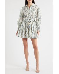 En Saison - Bow Long Sleeve Tie Waist Cotton Shirtdress - Lyst