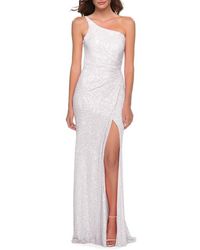 La Femme - Sequin Gown With One Shoulder Top And Open Back - Lyst