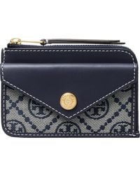 Tory Burch - Leather And T-Monogram Fabric Wallet - Lyst