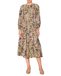 MELLODAY - Floral Print Shirred Long Sleeve Midi Dress - Lyst