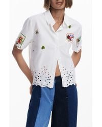 Desigual - Embroidered Eyelet Short Sleeve Cotton Button-Up Shirt - Lyst
