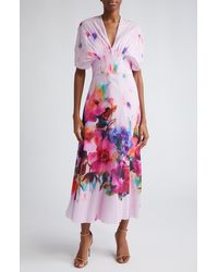 Lela Rose - Isabel Watercolor Floral Print Cotton Voile Dress - Lyst