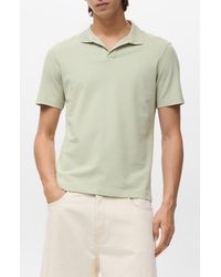 Mango - Solid Johnny Collar Cotton Blend Piqué Polo - Lyst