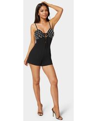 Bebe - Embellished Detail Knit Romper - Lyst