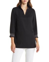 Ming Wang - Embroidered Detail Crepe Tunic Blouse - Lyst