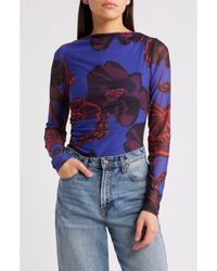 Cleobella - Remy Floral Print Ruched Mesh Top - Lyst