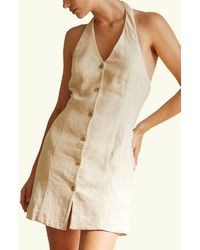 Crescent - Halter Linen Blend Mini Dress - Lyst
