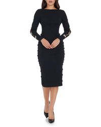 Dress the Population - Emery Long Sleeve Bow Detail Cocktail Midi Dress - Lyst