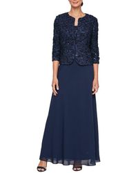Alex Evenings - Sequin Soutache Lace Empire Waist Chiffon Gown With Jacket - Lyst