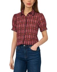 Cece - Paisley Puff Sleeve Crepe Button-Up Shirt - Lyst