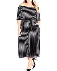 City Chic Stripe Play Jumpsuit - Black