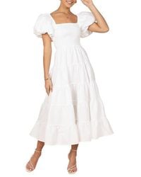 Petal & Pup - Annette Puff Sleeve Midi A-Line Dress - Lyst