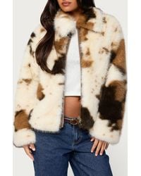 Edikted - Rayan Cow Print Faux Fur Jacket - Lyst