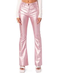 Edikted - Luna Metallic Faux Leather Flare Jeans - Lyst