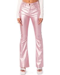 Edikted - Luna Metallic Faux Leather Flare Jeans - Lyst