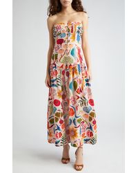FARM Rio - Bright Farm Print Strapless Linen Blend Maxi Dress - Lyst